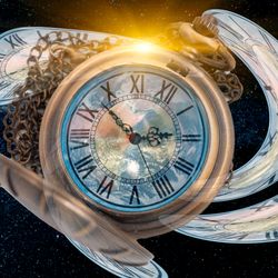 Spacetime universe Scifi concept, Twist clock time distortion warp into space bended curved for Space and Times of Theory, image element from NASA