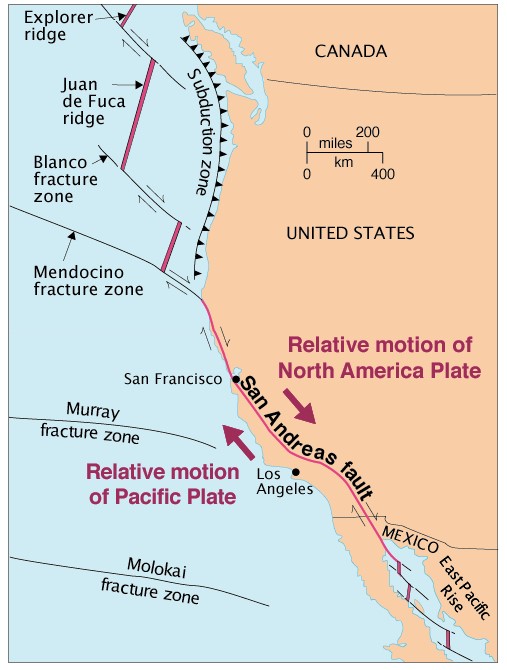 Map of the San Andreas Fault in California, USA.