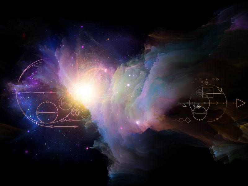 Sacred geometric symbols and colorful fractal structures on subject the occult, magic, astrology and mysticism