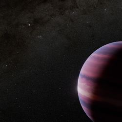 In this concept, Alpha Centauri A is depicted at the upper left of the planet, while the other Sun-like star in the system, Alpha Centauri B, is at the upper right. Our Sun is shown as a small dot of light between those two stars.