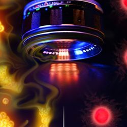 Artist impression of two atomic gases one with atoms in little groups and the other with atoms by themselves in the middle a camera like device.