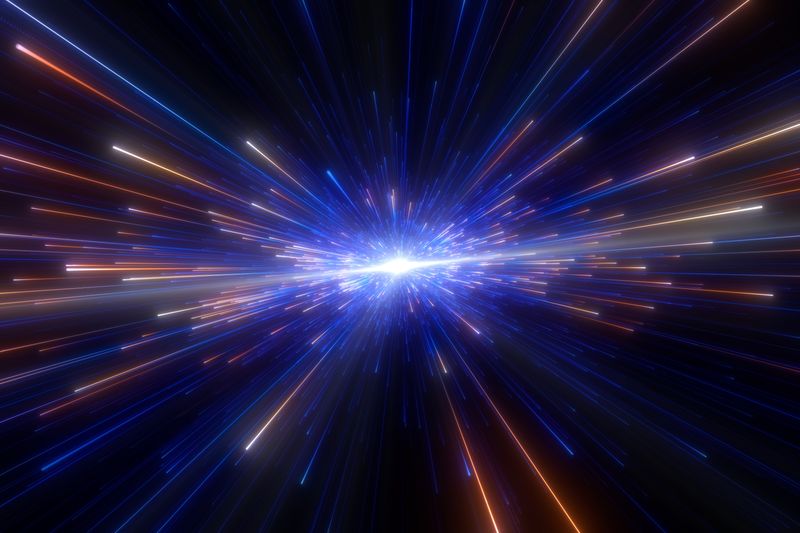 3D render of beams of particles flying