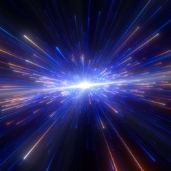 3D render of beams of particles flying