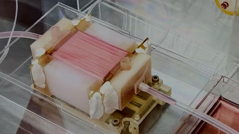 Cultivated chicken meat growing in the bioreactor. 