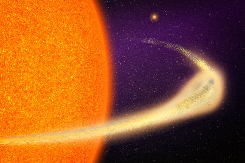 the drawing shown a star up close with a planet being pulled apart.