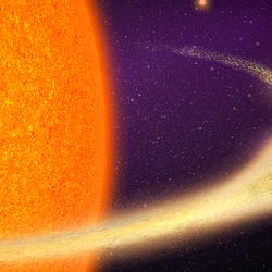 the drawing shown a star up close with a planet being pulled apart.