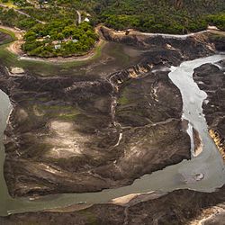 The Klamath River from above showing the river returning to the original route.