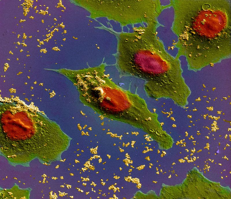  Lung cancer cells treated with nano sized drug carriers.