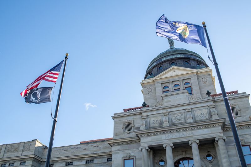 Helena, Montana: November 10, 2021: Exterior of the Montana State Capitol. The Montana State Capitol was constructed from 1896 and 1902.