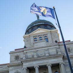 Helena, Montana: November 10, 2021: Exterior of the Montana State Capitol. The Montana State Capitol was constructed from 1896 and 1902.