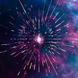 artist impression of a supernova relesing energy as neutrino. streaks of light representing the particles move out from a bright dot in a nebula