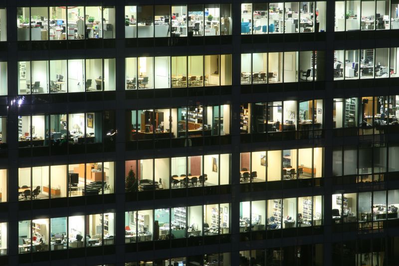 empty office building at night external view