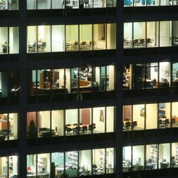 empty office building at night external view