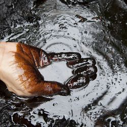 Oil spill on the ground. 