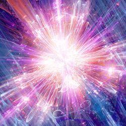 artist impression of particle collisions with a bright light in the middle and many strands of light spreading