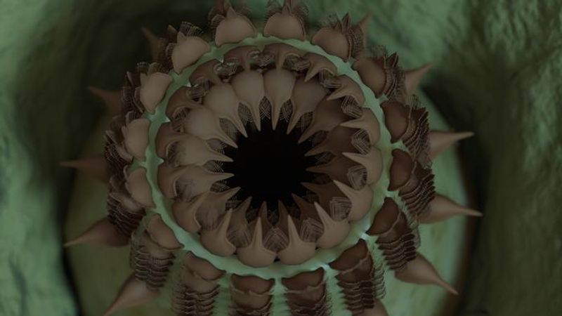 A penis worm, its throat not everted, covered in teeth. It looks like a sand worm from Dune.