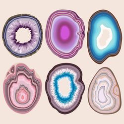 Pink, blue, and purple geode slices