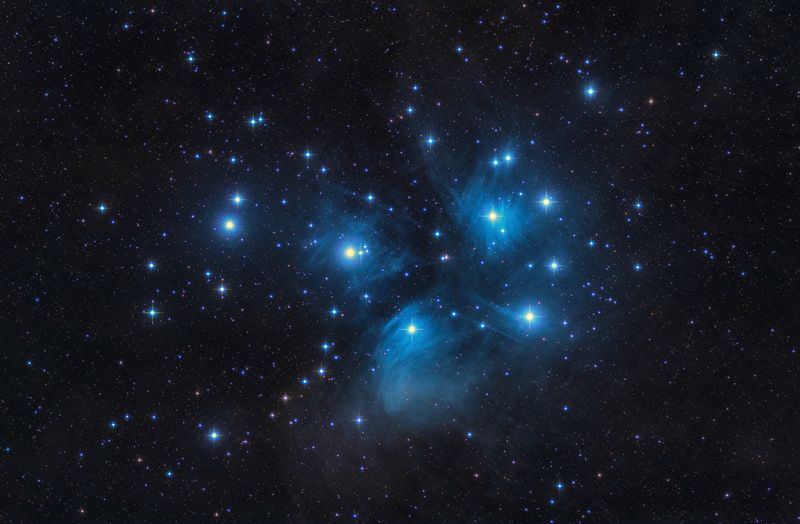 A telescope image of the Pleiades
