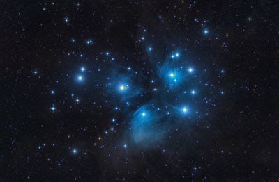 A telescope image of the Pleiades