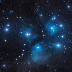 A telescope image of the Pleiades