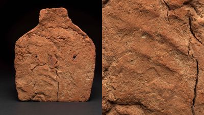 handprint on the base of an ancient egyptian "soul house"