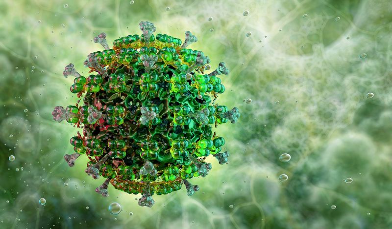 3D rendering of a retrovirus on a green background