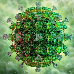 3D rendering of a retrovirus on a green background