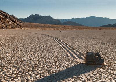 Sailing stones in Racetrack Playa in Death Valley, California