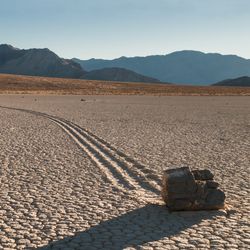 Sailing stones in Racetrack Playa in Death Valley, California