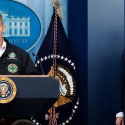 Sean Duffy, Transportation Secretary, speaking at a press confernece  in january next to Trump