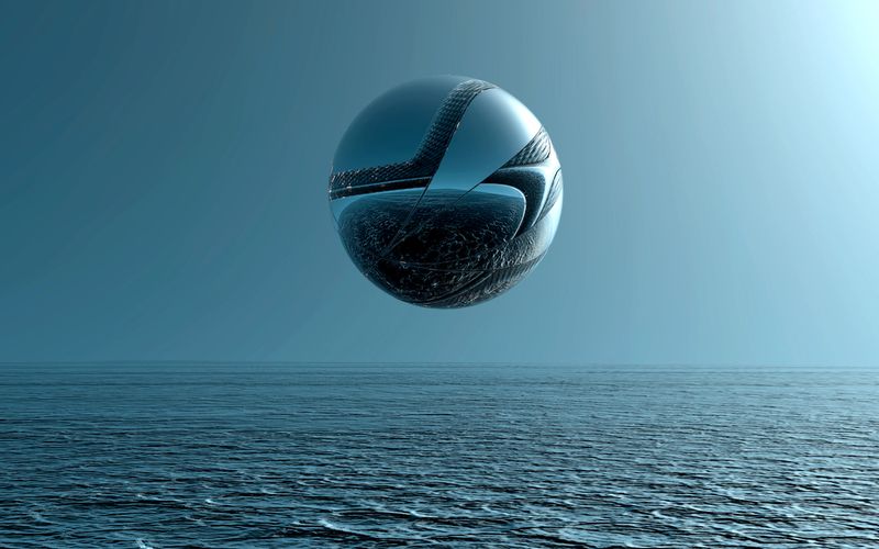 Spherical UFO over the sea