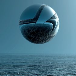 Spherical UFO over the sea