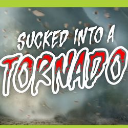 a woman backs away from a tornado