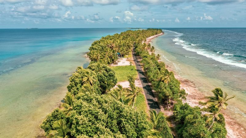 The island Tuvalu in the Pacific Ocean impacted by climate change.