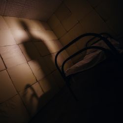 Shadow of a man in an upholstered room