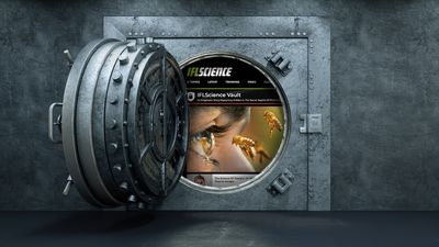 An image of the vault doors opening with a screenshot of the IFLScience Vault article.