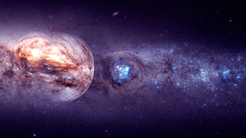 an image of the milky way with warping effects lke giant bubbles happening