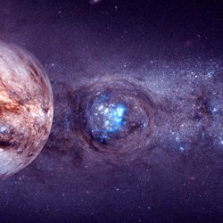 an image of the milky way with warping effects lke giant bubbles happening