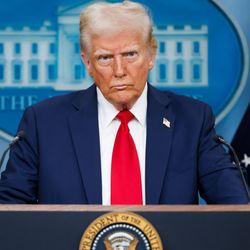  Donald Trump speaking at a White House press briefing