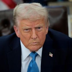 Trump looking confused at something slightly off camera.