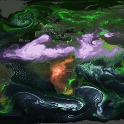 Visualization showcasing aerosols as modeled by NASA's Goddard Earth Observing System (GEOS) for the period from August 1 to September 14, 2024.
