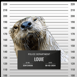 mugshot-like images of an octopus called Inky, a flamingo called Pink Floyd, and an otter called Louie