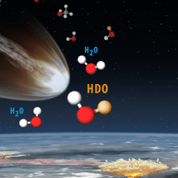 Artist impression fo comets hitting a primordial earth. Some molecules are made gigantic to be visible showing that there are the right components.