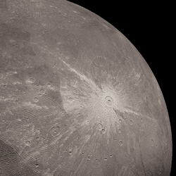 Jupiter's largest moon Ganymede, imaged by Juno in 2021.
