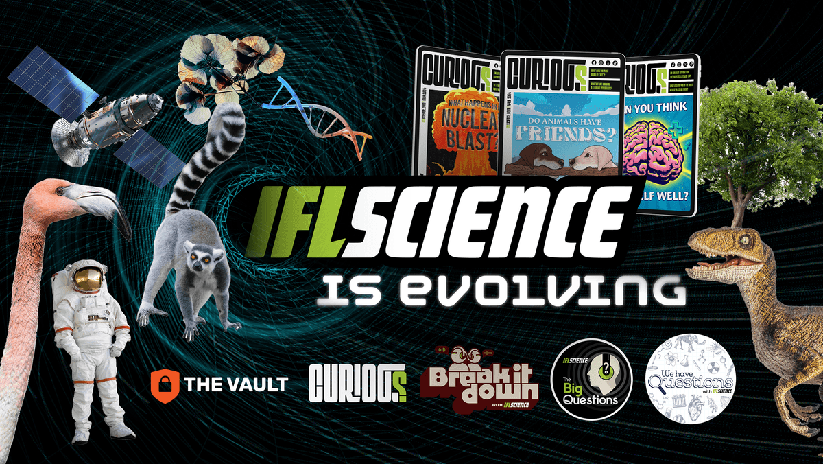 collage of images related to science with "iflscience is evolving" written in the centre