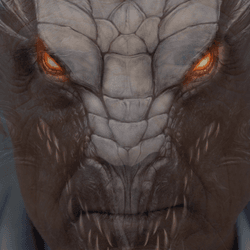 a man's face appearing to morph into that of a dragon