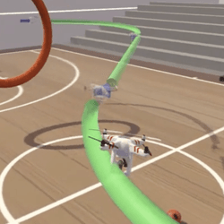 a quadcopter game showing a path to be followed and obstacles to be navigated in a simulated gym environment