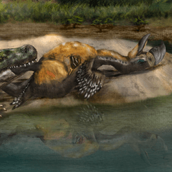 a caiman killing a terror bird