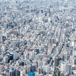 An aerial shot of the Tokyo skyline from the tallest tower in the world, the Tokyo Skytree. 