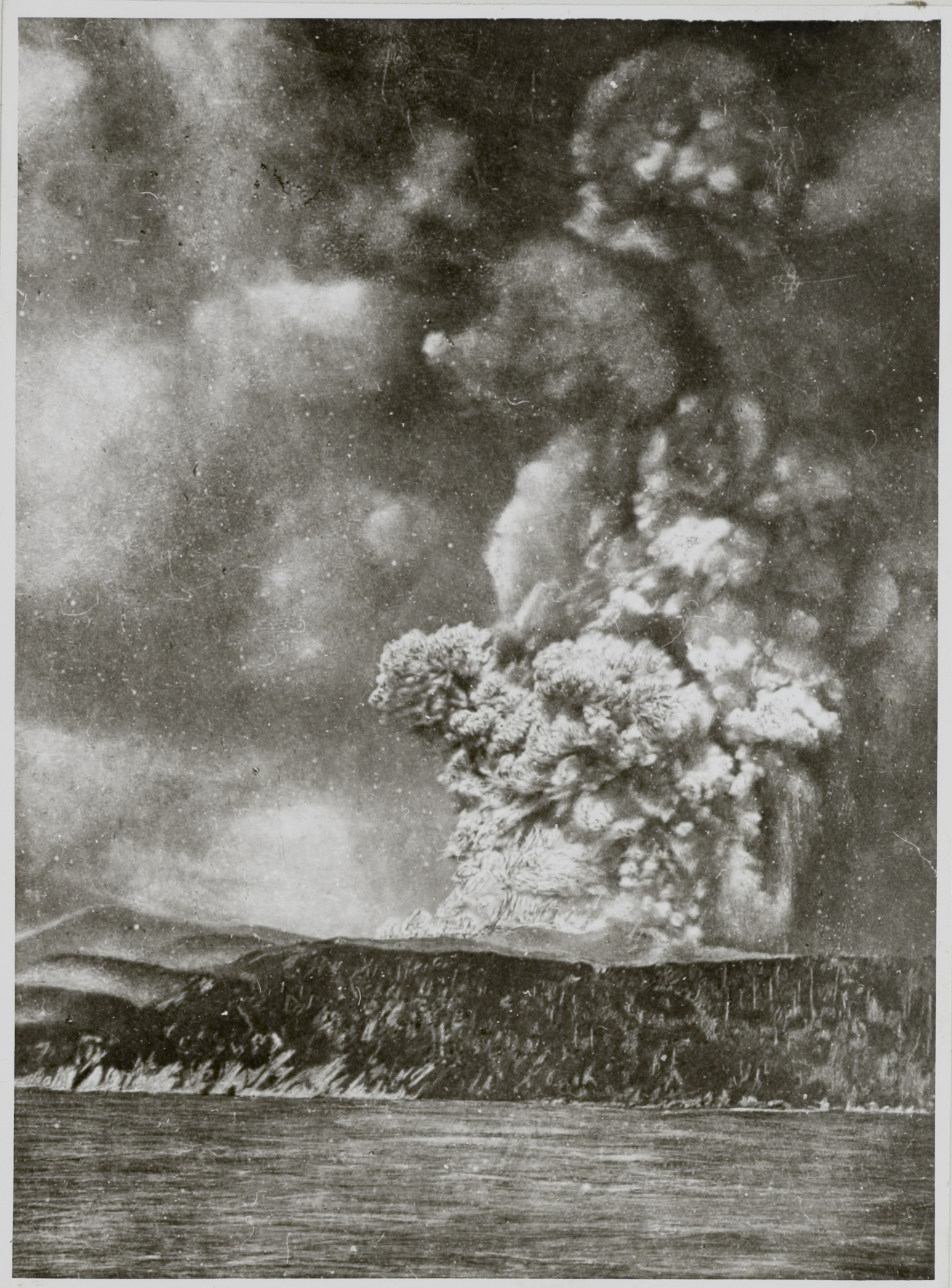 An unknown person took this photograph of the eruption of Krakatoa